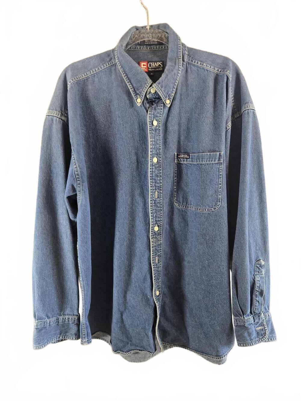 Vintage 90s Chaps Ralph Lauren Denim Shirt Sz XL